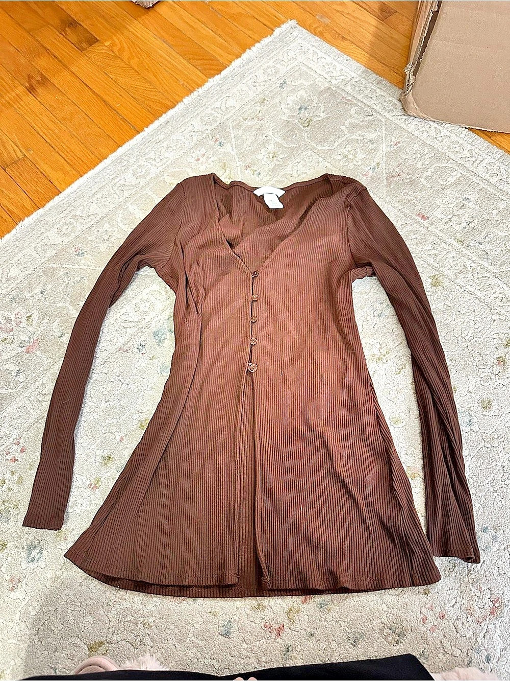 H&Medium Ribbed Long Sleeve top in Brown Size Medium